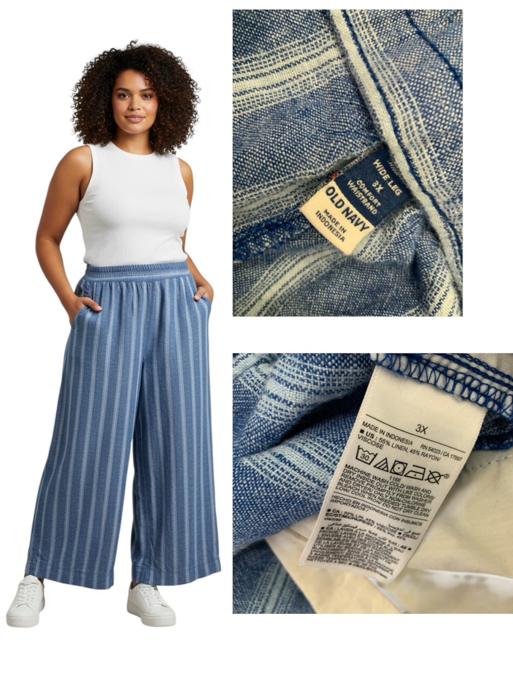 Old Navy Linen Rayon Blend Striped Wide Leg Pull On Pant Size 3X NWT - Picture 3 of 3